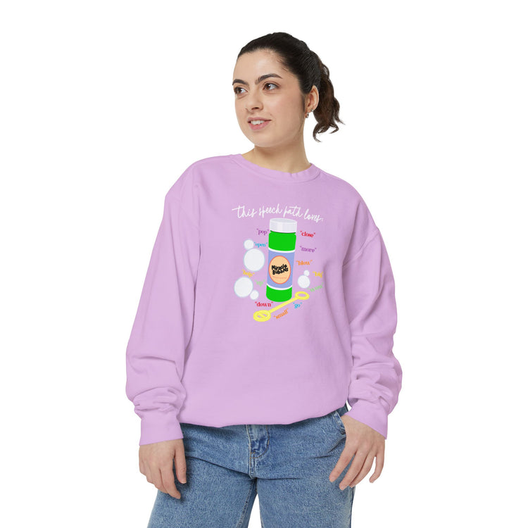 bubbles speech path loves comfort colors crewneck