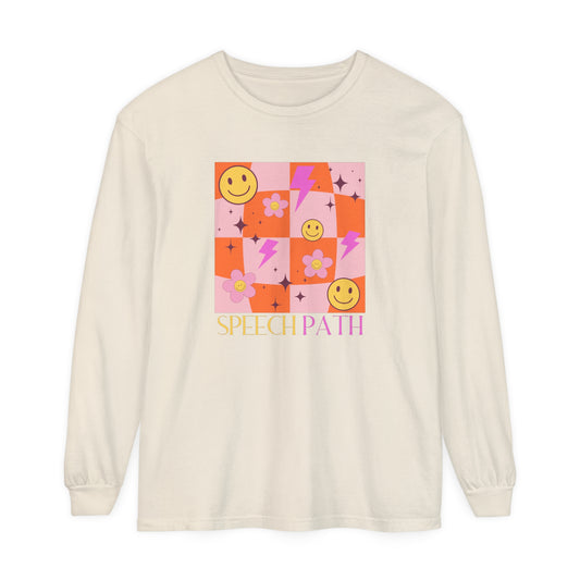 speech path disco smiley comfort colors long sleeve tee