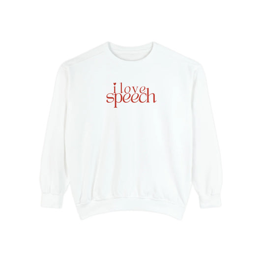 i love speech front/back comfort colors crewneck (sample sale)