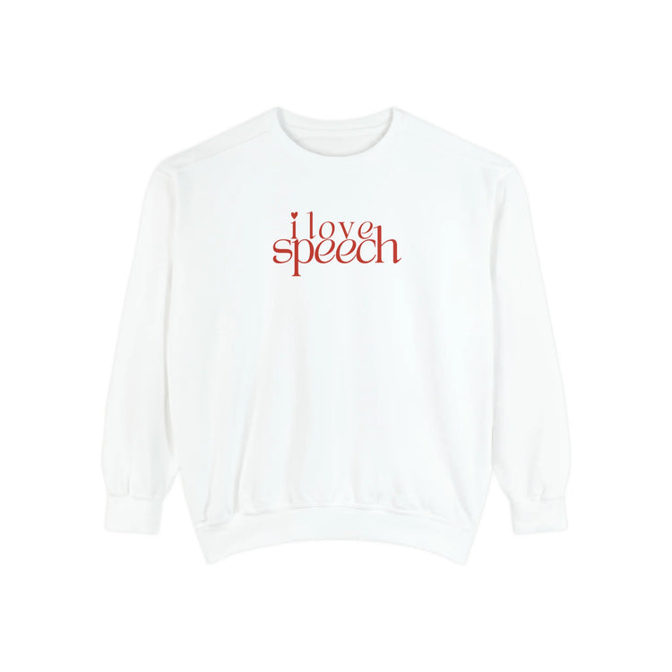 i love speech front/back comfort colors crewneck (sample sale)