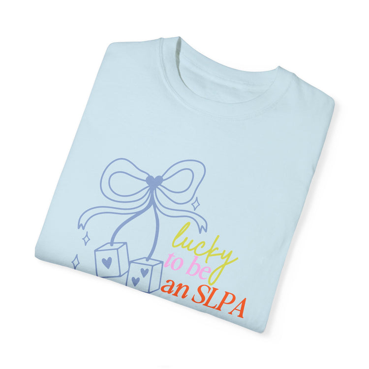 lucky to be an SLPA dice comfort colors tee