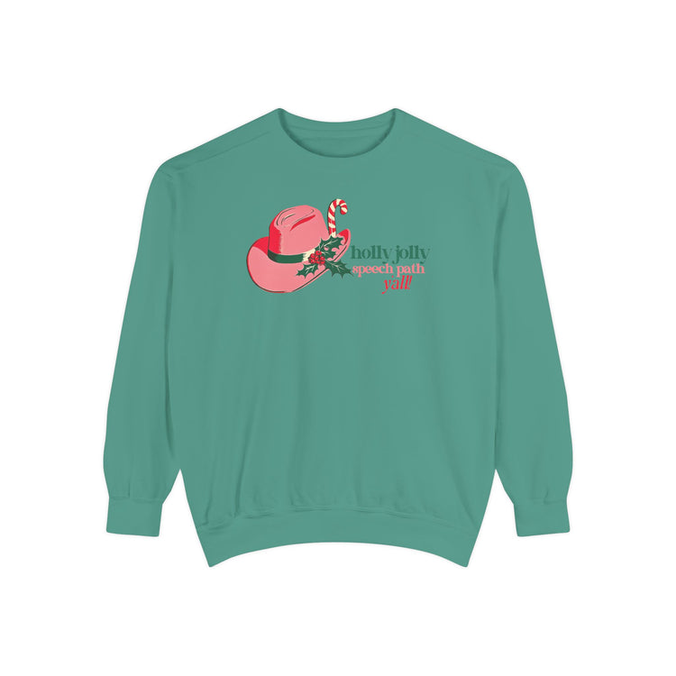 holly jolly speech path y'all comfort colors crewneck