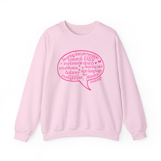 pink audiology scope speech bubble crewneck
