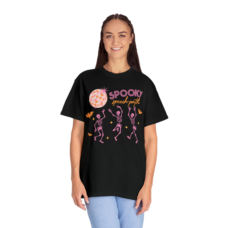 spooky speech disco skeleton comfort colors tee