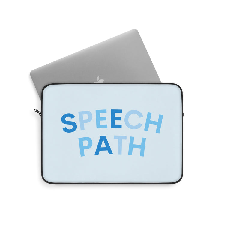 blue speech path arch laptop sleeve