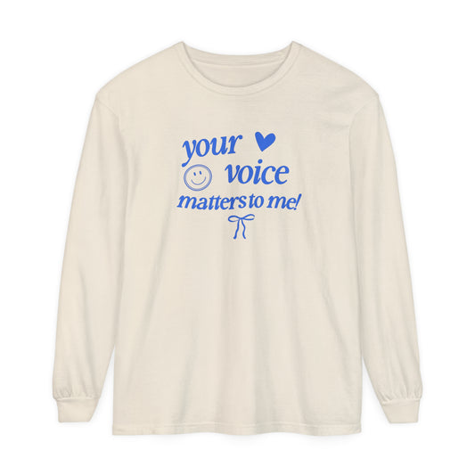 your voice matters smiley bow heart comfort colors long sleeve tee