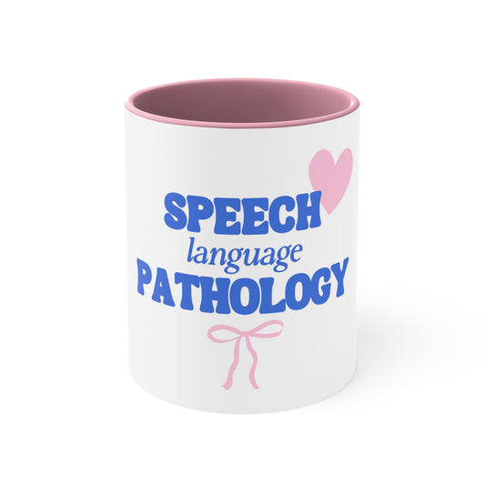 speech language pathology heart + bow two-tone mug 11oz