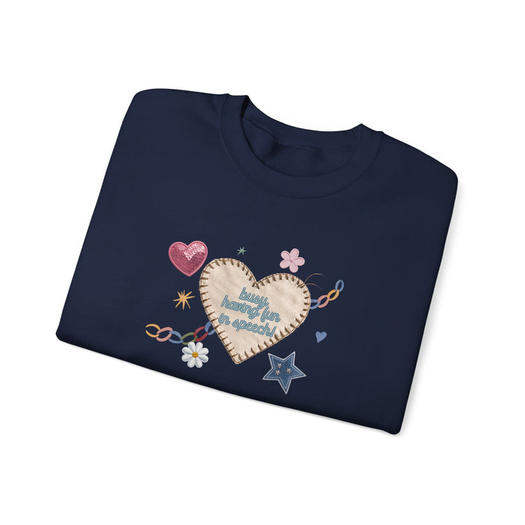 busy having fun patches crewneck