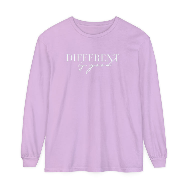 different is good cursive comfort colors long sleeve tee