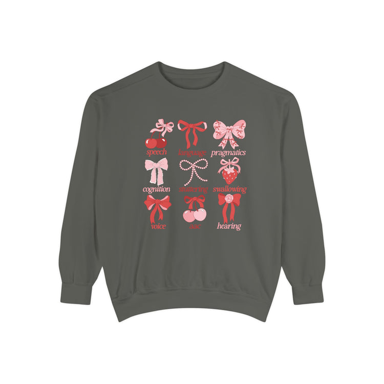 SLP scope pink/red bows comfort colors crewneck