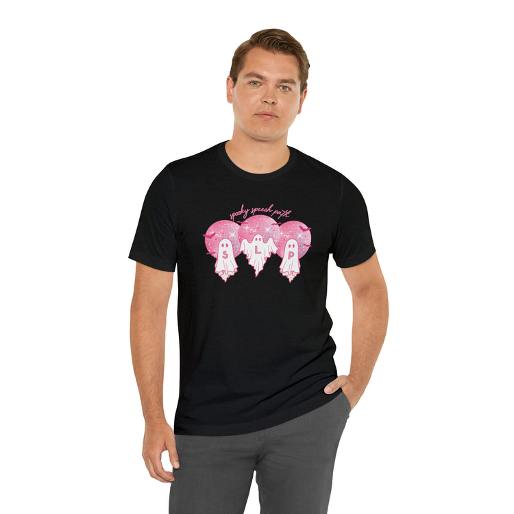 spooky speech pink disco ghosts short sleeve tee