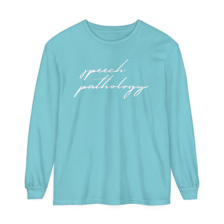 speech pathology cursive comfort colors long sleeve tee