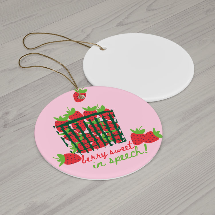 berry sweet in speech strawberry circle ornament