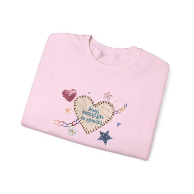 busy having fun patches crewneck