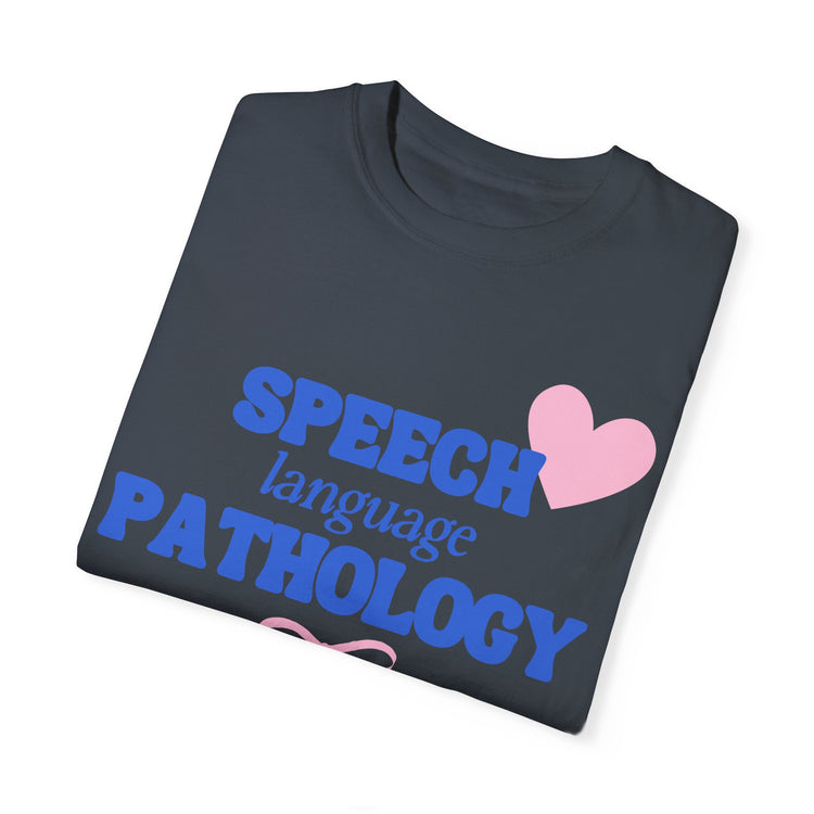 speech language pathology bow + heart comfort colors tee
