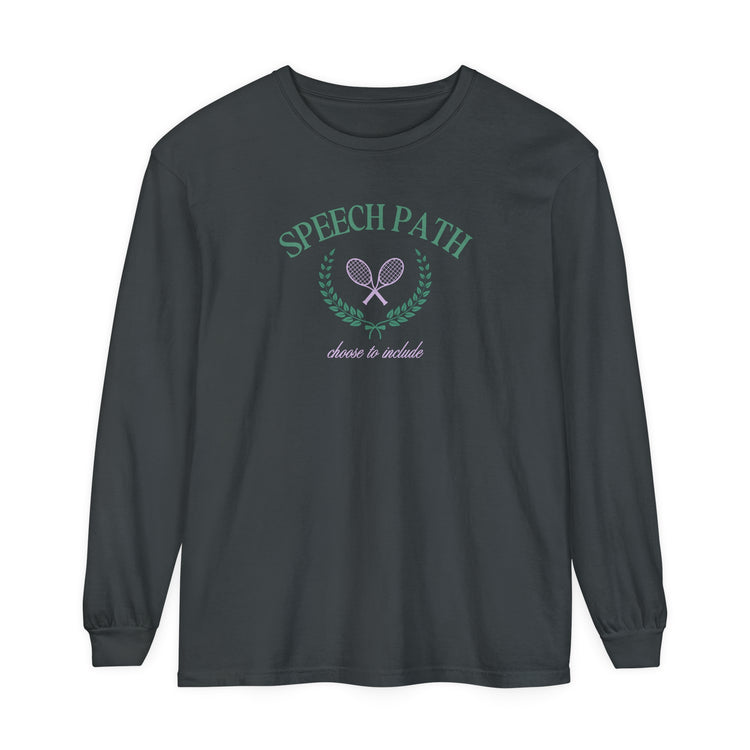 speech path crest tennis comfort colors long sleeve tee