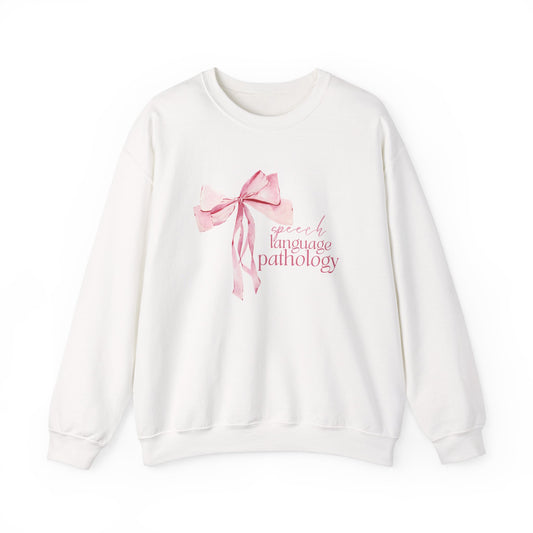 pink bow speech language pathology crewneck