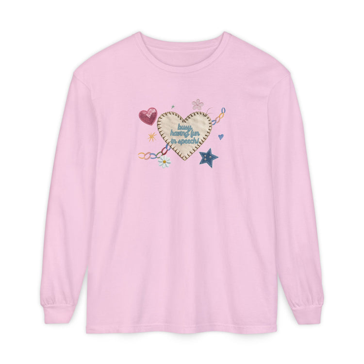 busy having fun patches long sleeve tee