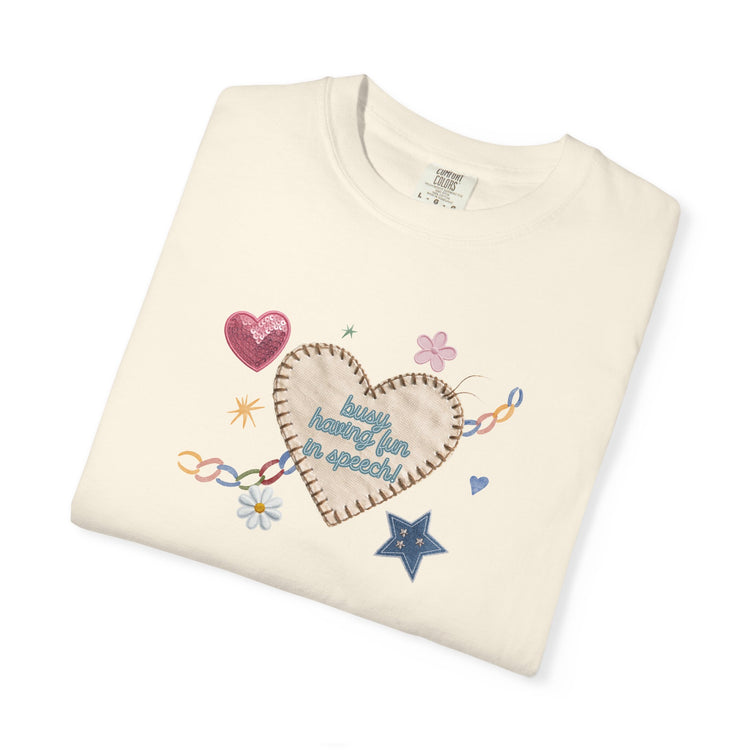 busy having fun patches comfort colors tee