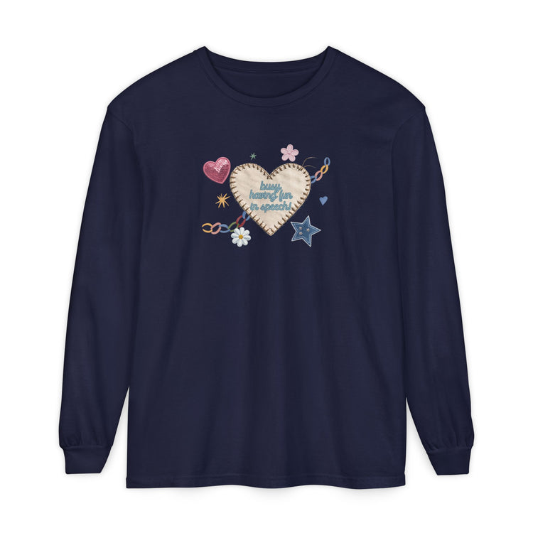 busy having fun patches long sleeve tee