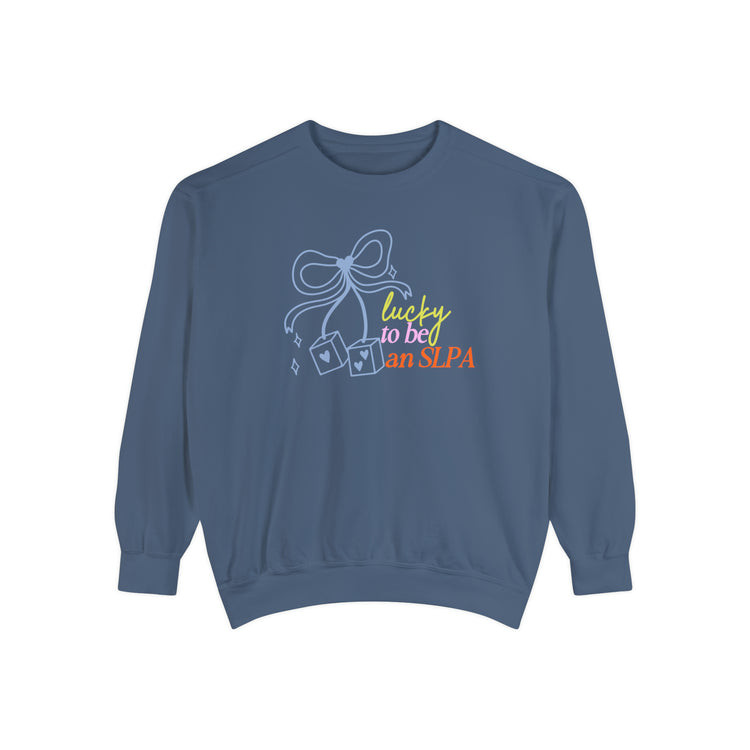 lucky to be an SLPA dice comfort colors crewneck