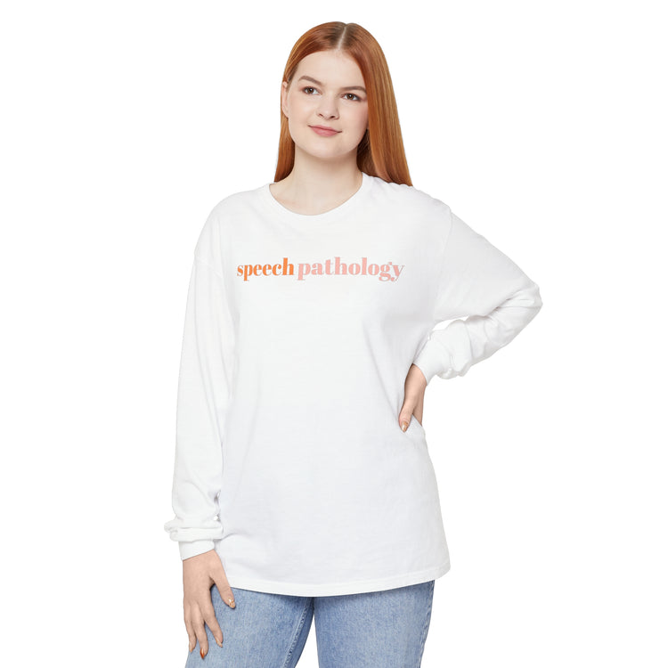 simple speech pathology orange comfort colors long sleeve tee