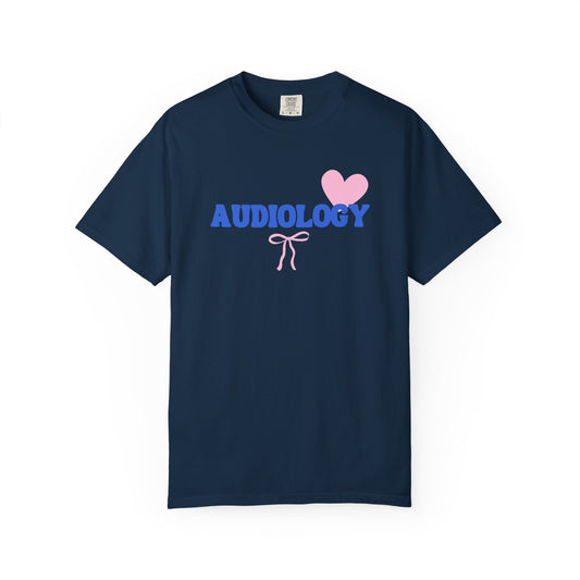 audiology heart + bow comfort colors tee