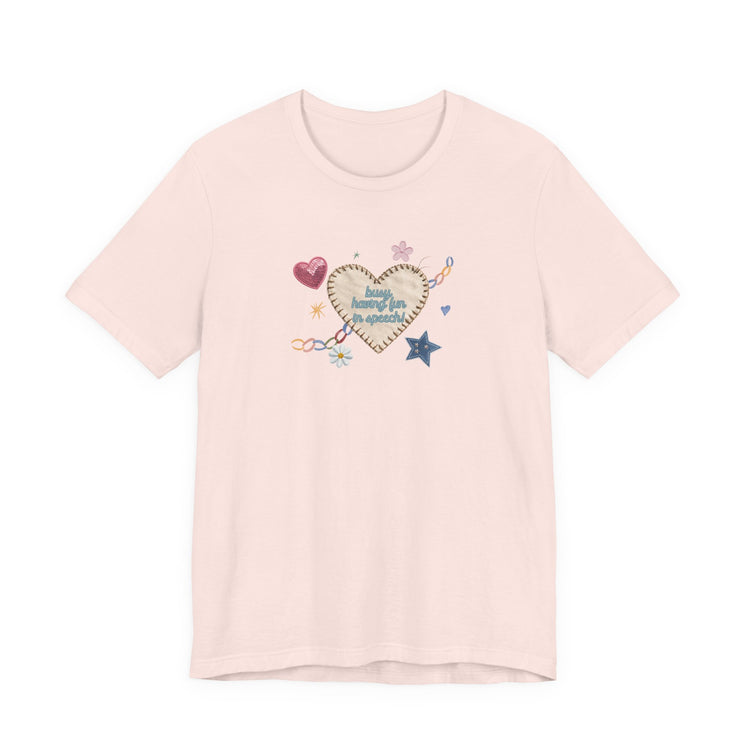 busy having fun patches short sleeve tee