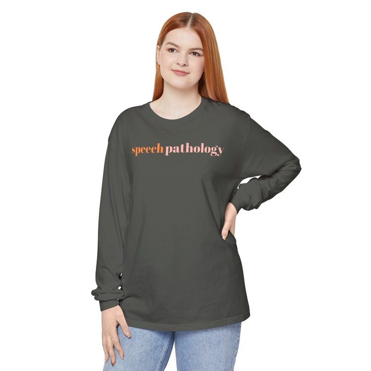 simple speech pathology orange comfort colors long sleeve tee