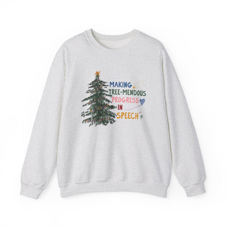 making tree-mendous progress in speech crewneck