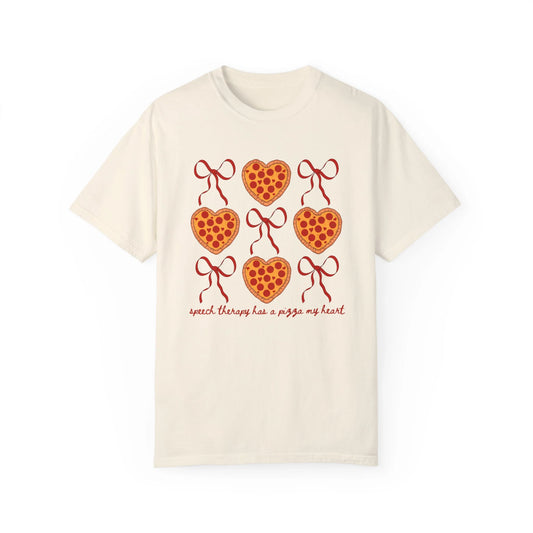 speech therapy has a pizza my heart comfort colors tee (sample sale)