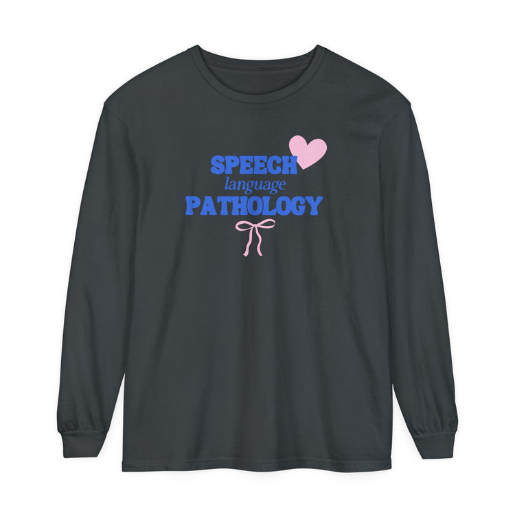 speech pathology heart + bow comfort colors long sleeve tee