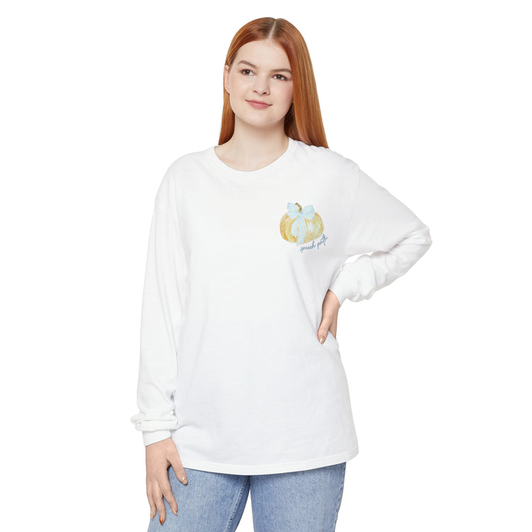 pumpkin bow speech path comfort colors long sleeve tee