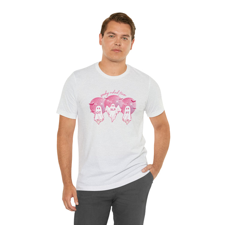 spooky rehab team pink disco ghosts short sleeve tee