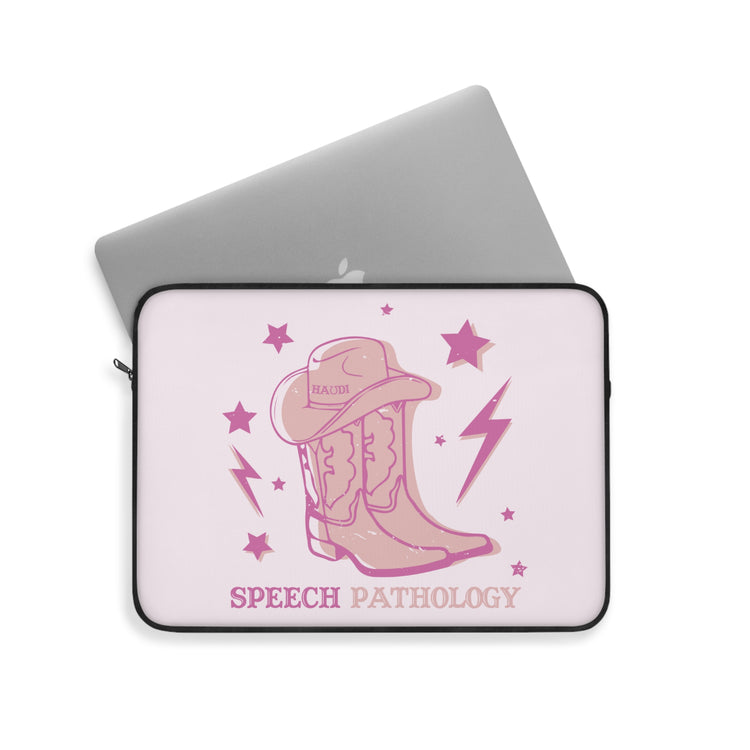 pink howdy speech pathology boots laptop sleeve