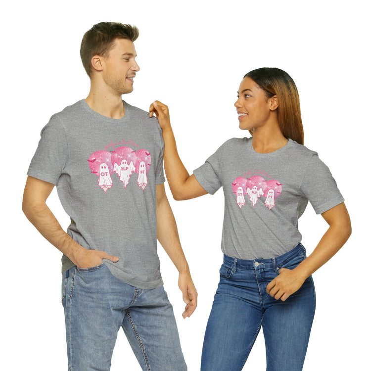 spooky rehab team pink disco ghosts short sleeve tee