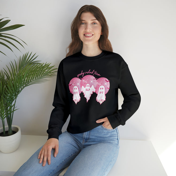 spooky rehab meeting pink disco ghosts crewneck