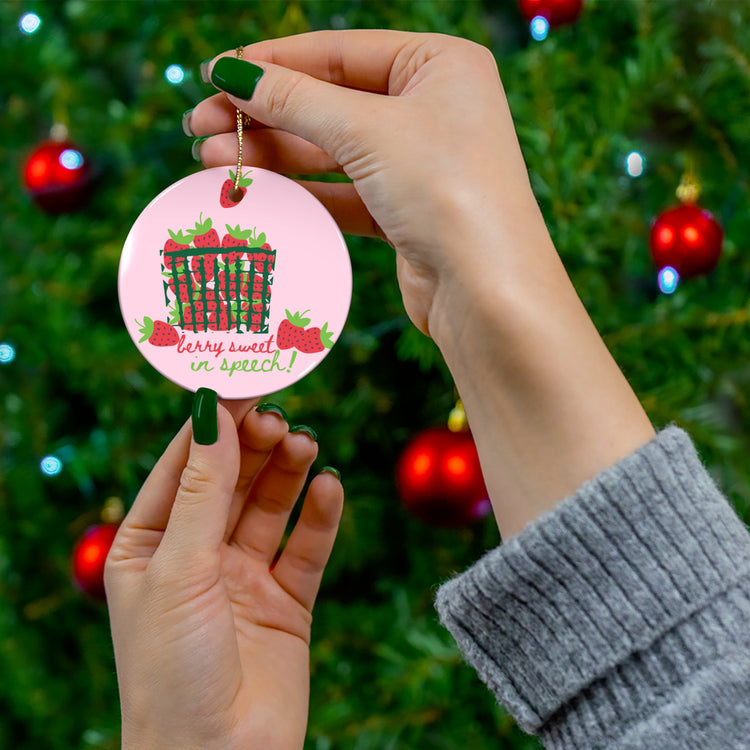 berry sweet in speech strawberry circle ornament