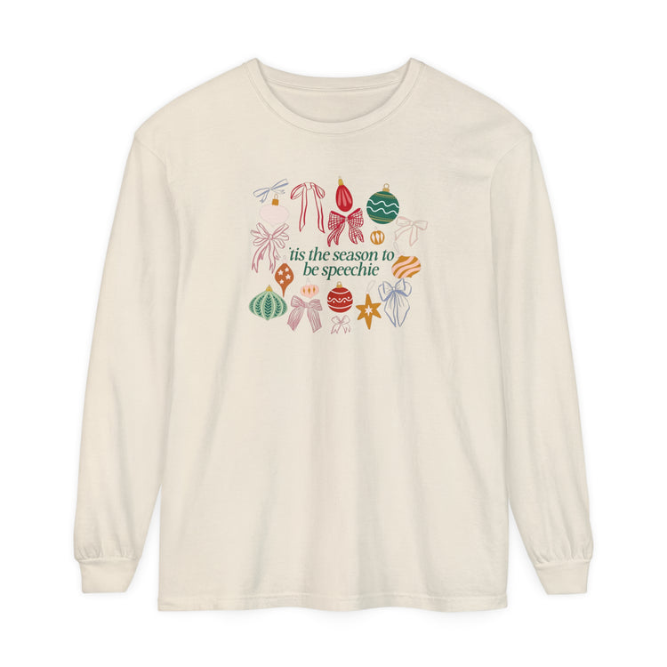 tis the season to be speechie comfort colors long sleeve tee