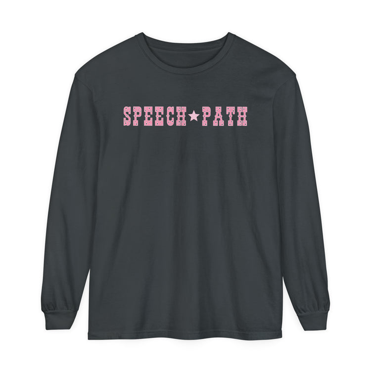 speech path western star pink comfort colors long sleeve tee