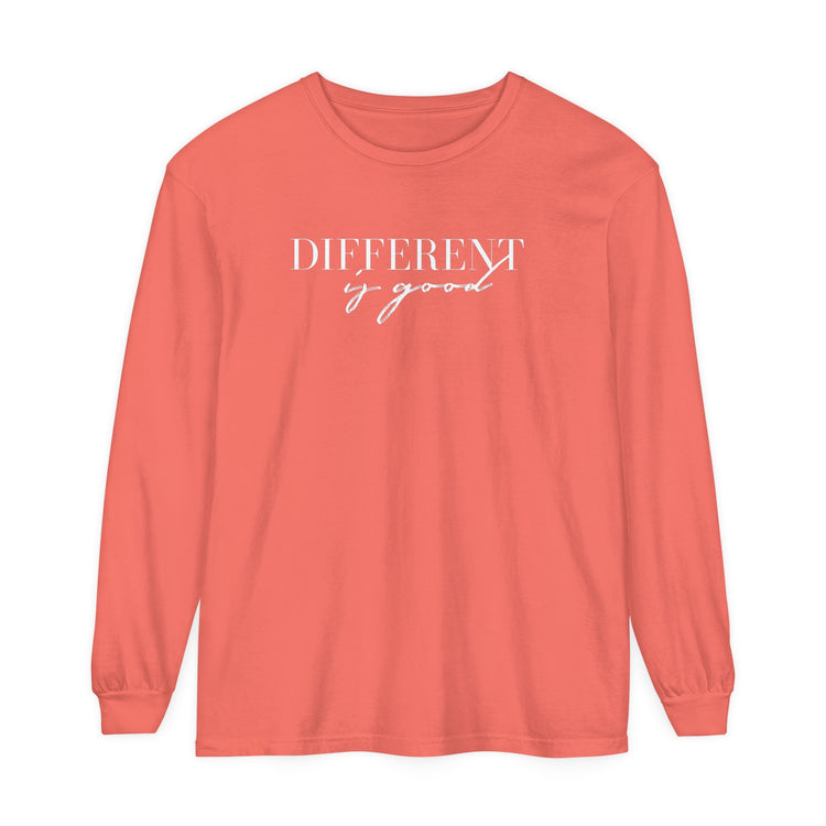 different is good cursive comfort colors long sleeve tee