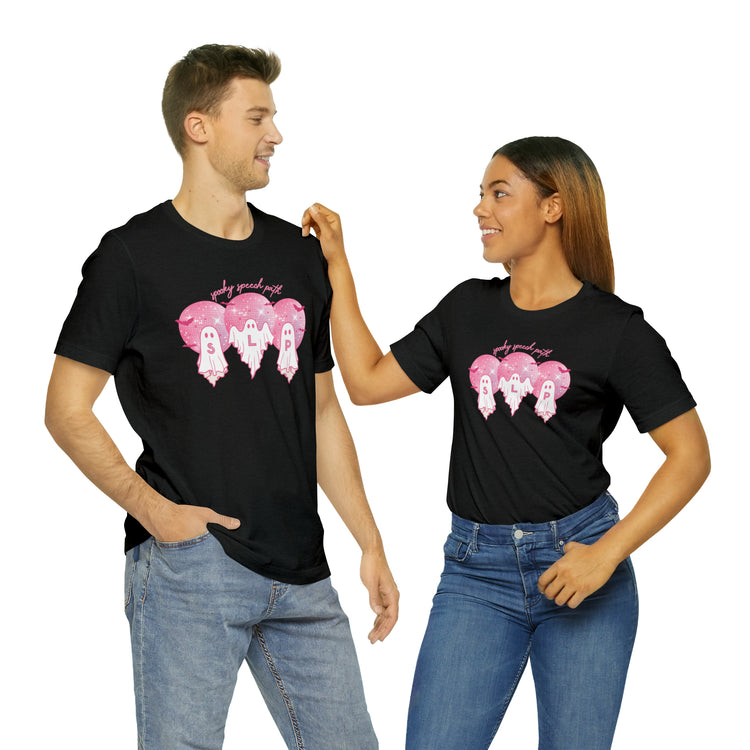 spooky speech pink disco ghosts short sleeve tee