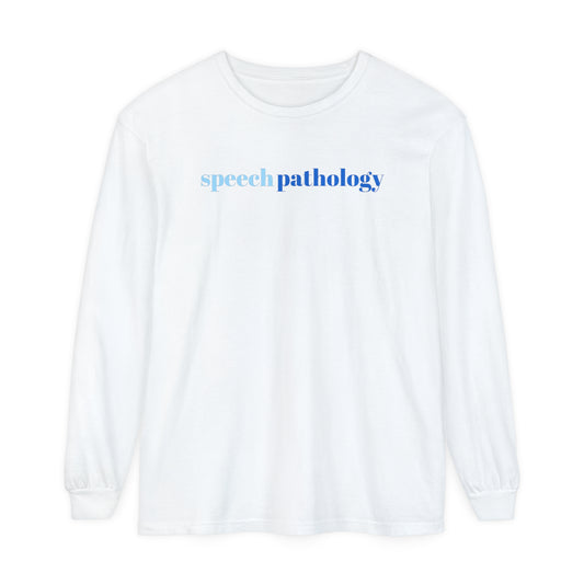 simple speech pathology blue comfort colors long sleeve tee