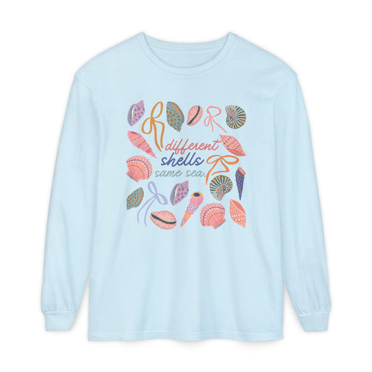 different shells, same sea comfort colors long sleeve tee