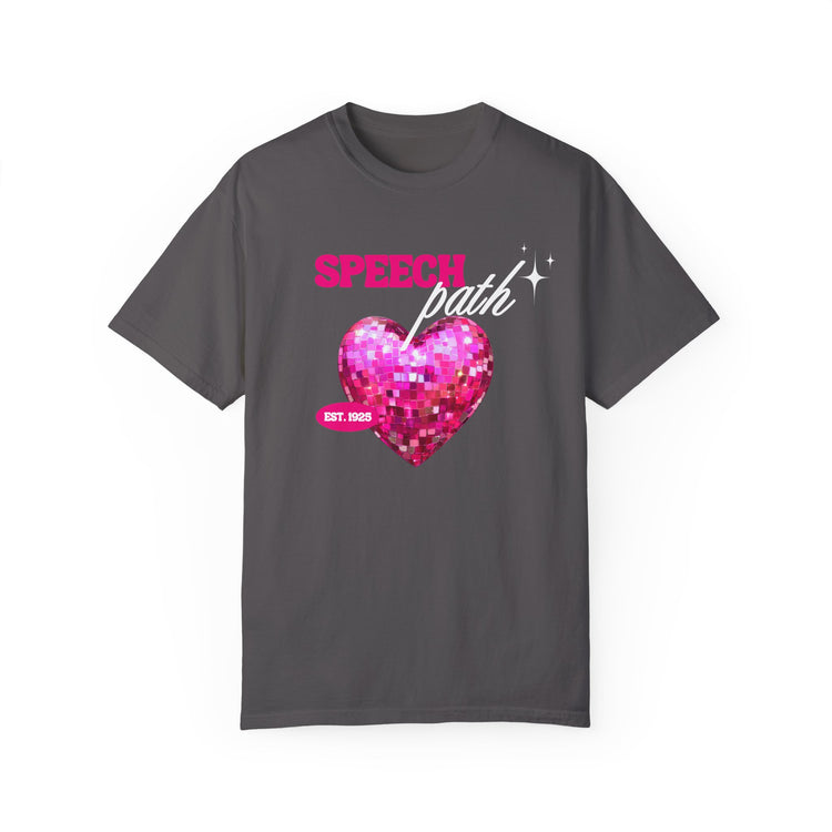 speech path disco heart comfort colors tee