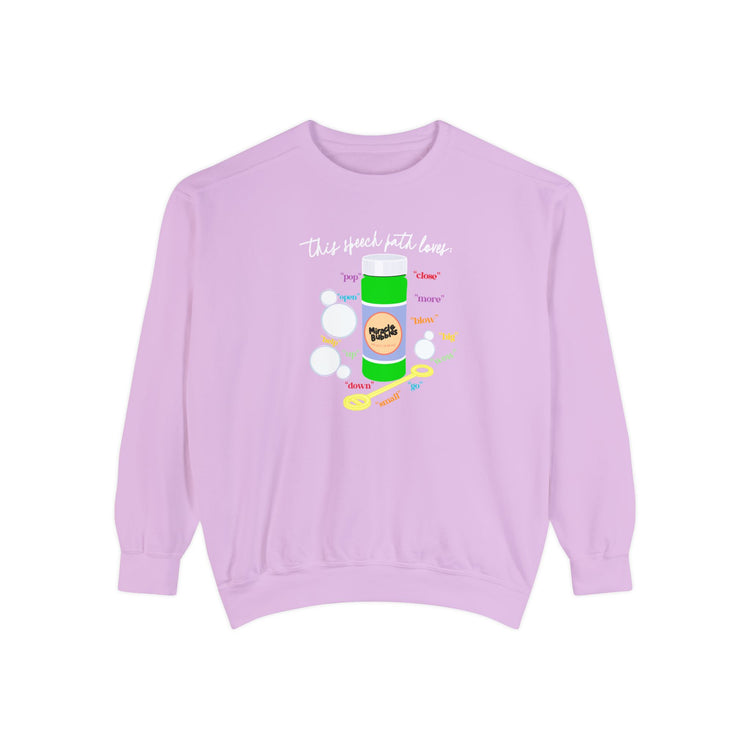 bubbles speech path loves comfort colors crewneck