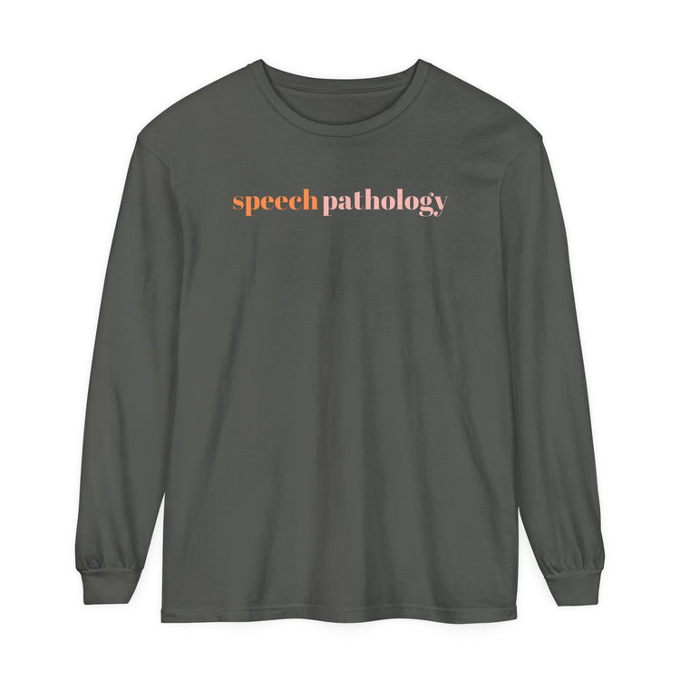 simple speech pathology orange comfort colors long sleeve tee