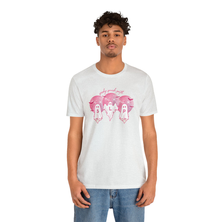 spooky speech pink disco ghosts short sleeve tee