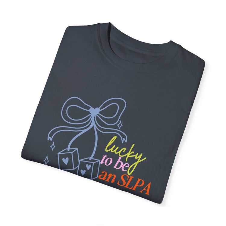 lucky to be an SLPA dice comfort colors tee