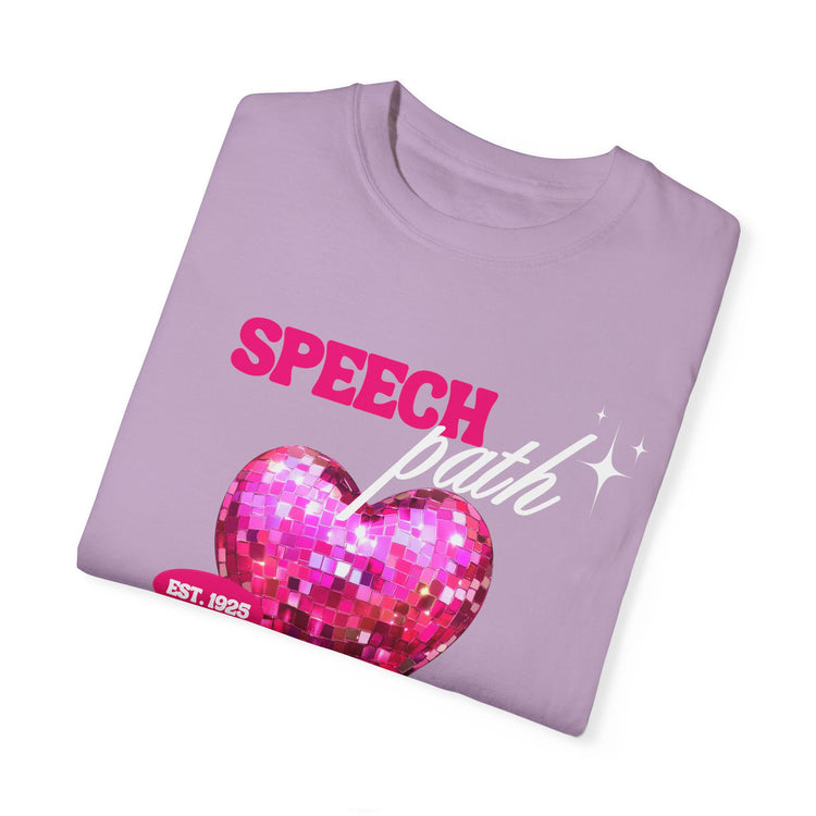 speech path disco heart comfort colors tee